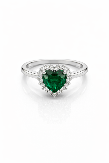 fico gioielli - Anello Cuore Verde Halo in Argento 925