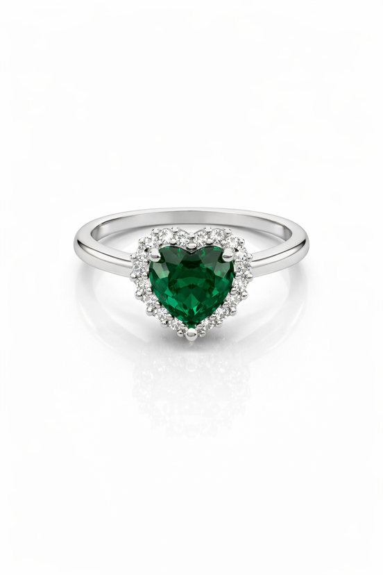 fico gioielli - Anello Cuore Verde Halo in Argento 925