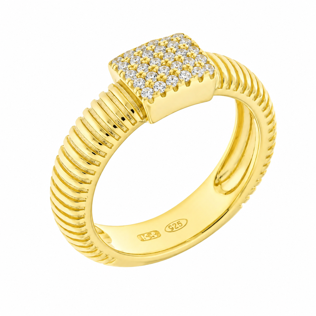 BYSIMON - Anello in Argento 925 con pave centrale oro giallo