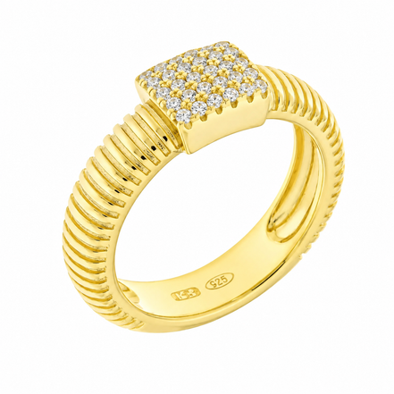 BYSIMON - Anello in Argento 925 con pave centrale oro giallo