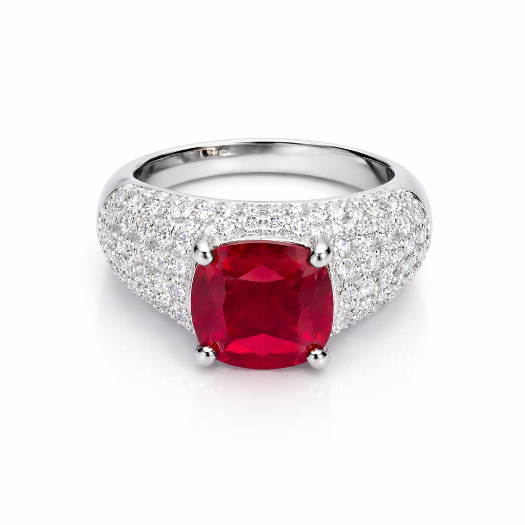 Fico Gioielli - Anello con Pietra Rossa e Pavé di Zirconi in Argento 925