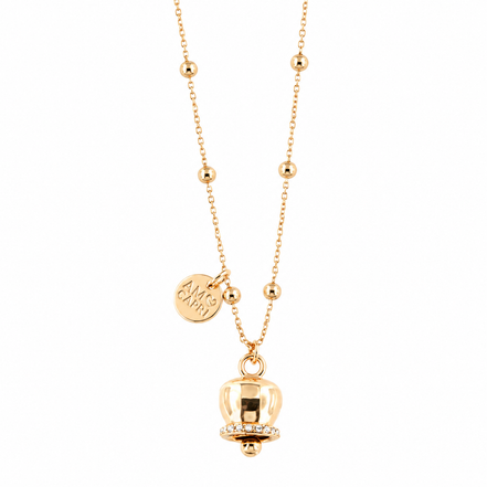 amo capri - Collana in Metallo con campanella portafortuna pendente, impreziosita da cristalli