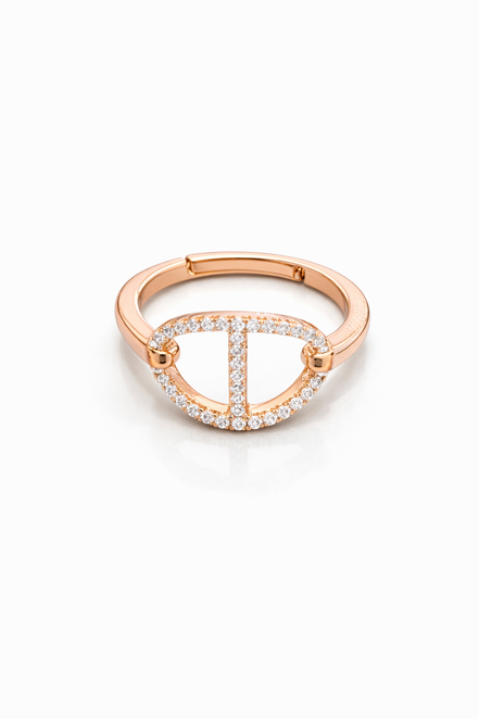 fico gioielli - Anello Design Geometrico in Argento 925 Rosé con Zirconi Bianchi