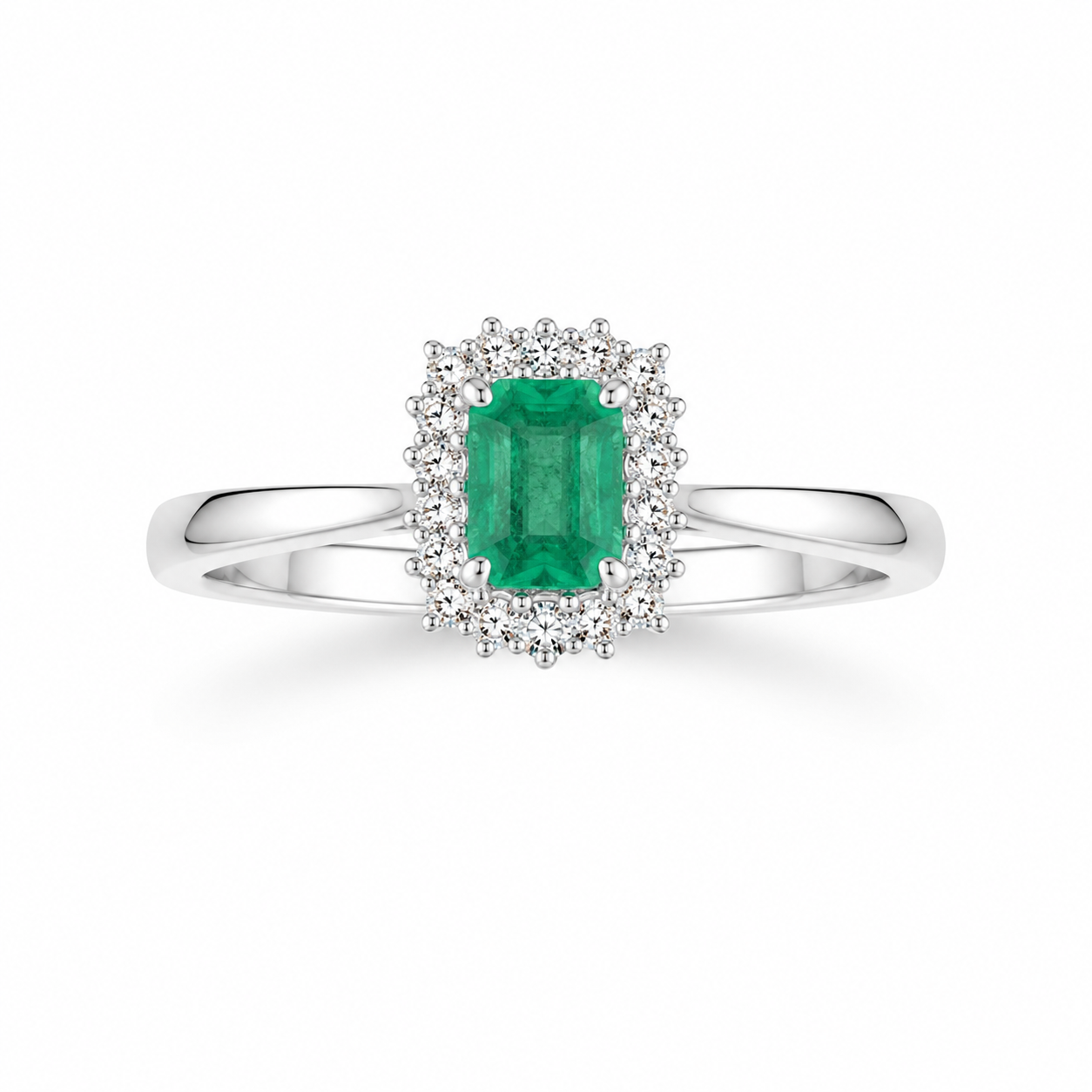 Fico Gioielli - Anello in Oro Bianco 18 KT con Smeraldo Naturale e Diamanti