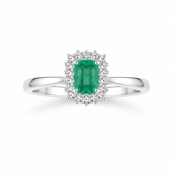 Fico Gioielli - Anello in Oro Bianco 18 KT con Smeraldo Naturale e Diamanti