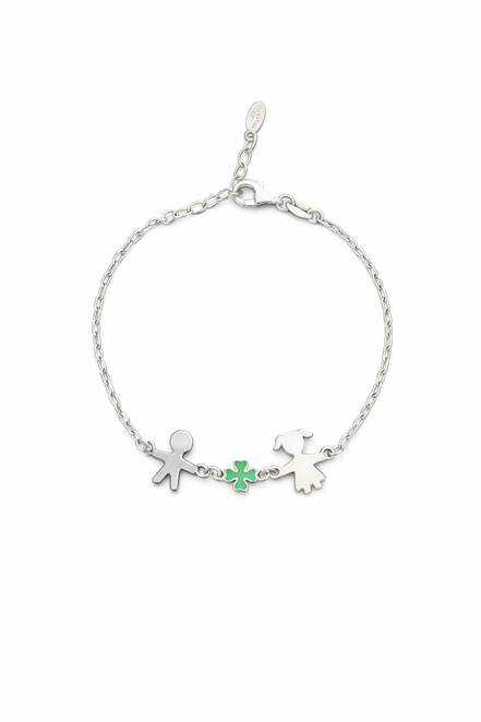 fico gioielli - Bracciale Bimbo e Bimba con Quadrifoglio in Argento 925