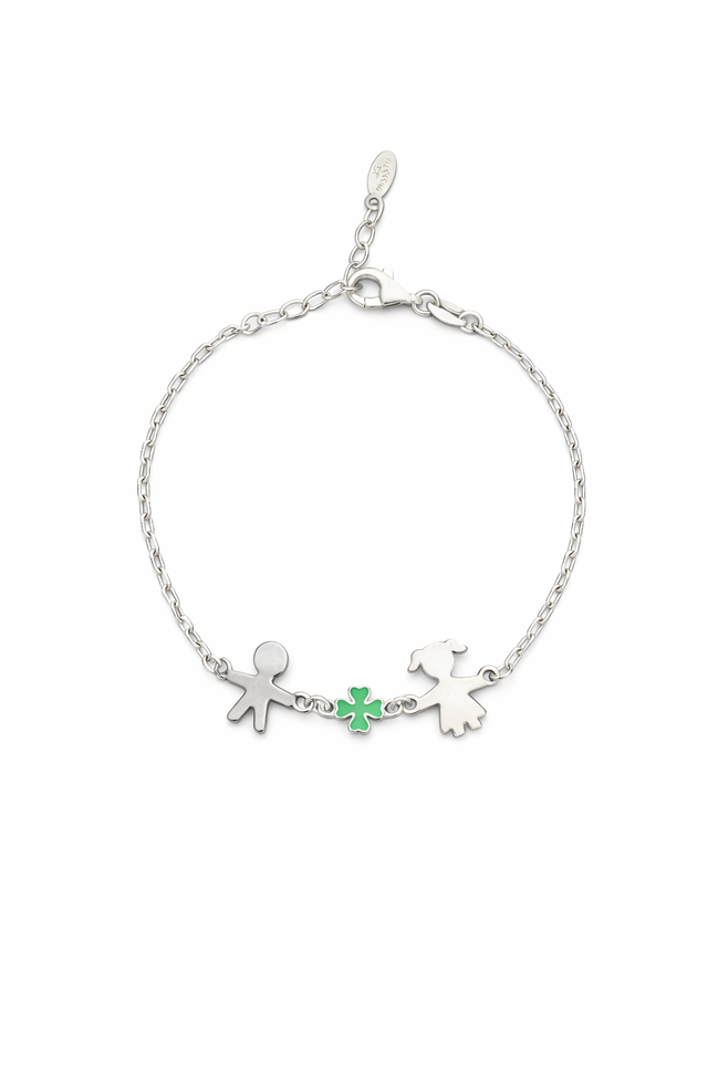fico gioielli - Bracciale Bimbo e Bimba con Quadrifoglio in Argento 925