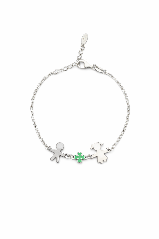 fico gioielli - Bracciale Bimbo e Bimba con Quadrifoglio in Argento 925