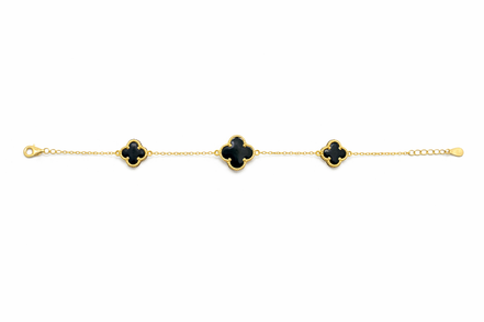fico gioielli - Bracciale Quadrifoglio in Argento 925 con Pietra Nera