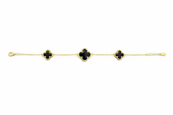 fico gioielli - Bracciale Quadrifoglio in Argento 925 con Pietra Nera