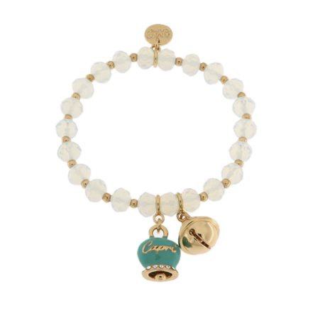 amo capri - Bracciale in Metallo campanella verde e piccolo sonaglio con pietre bianche