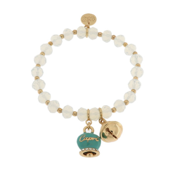 amo capri - Bracciale in Metallo campanella verde e piccolo sonaglio con pietre bianche
