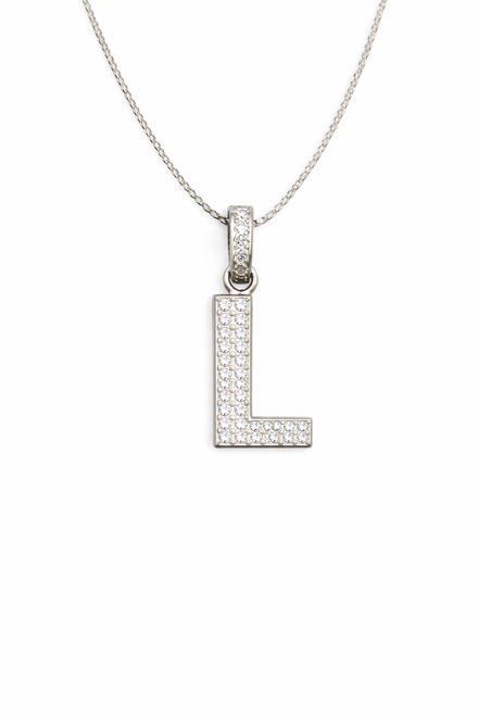 fico gioielli - Collana con Iniziale “L” in Argento con Zirconi
