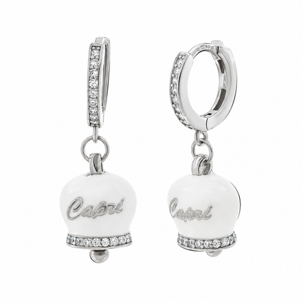Amo Capri - Orecchini in Argento 925 con campanella bianca Capri e zirconi