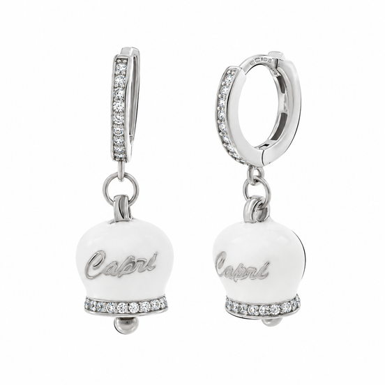 Amo Capri - Orecchini in Argento 925 con campanella bianca Capri e zirconi