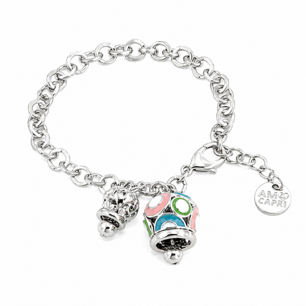 AMO CAPRI Bracciale in Metallo con campana colorata e piccola campanella con cuori