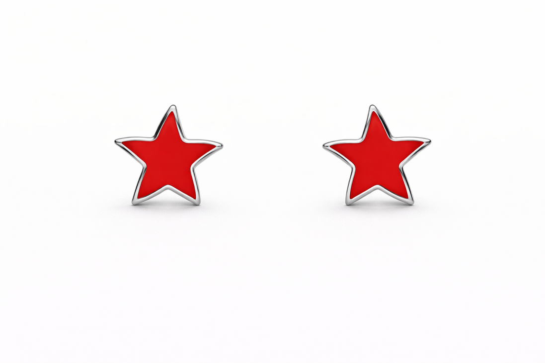 fico gioielli - Orecchini Stella Rossa in Argento 925