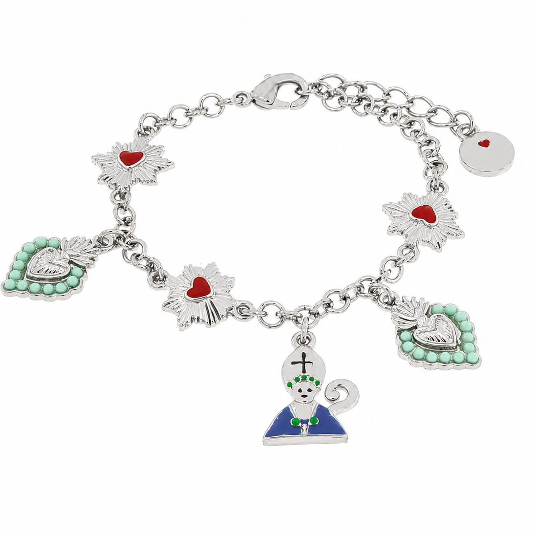 amo napoli - Bracciale in Metallo con San Gennaro cuore verde e cuore sacro