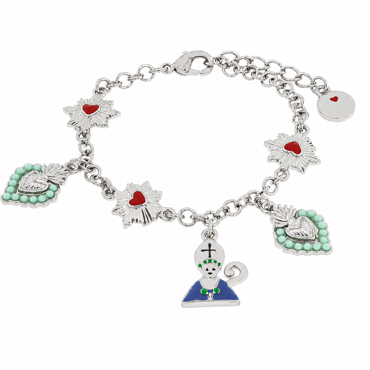 amo napoli - Bracciale in Metallo con San Gennaro cuore verde e cuore sacro