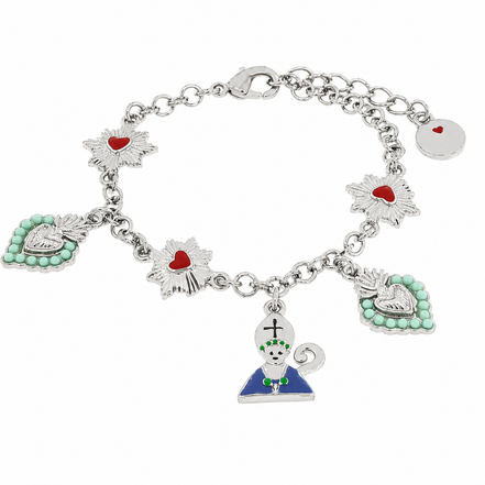 amo napoli - Bracciale in Metallo con San Gennaro cuore verde e cuore sacro