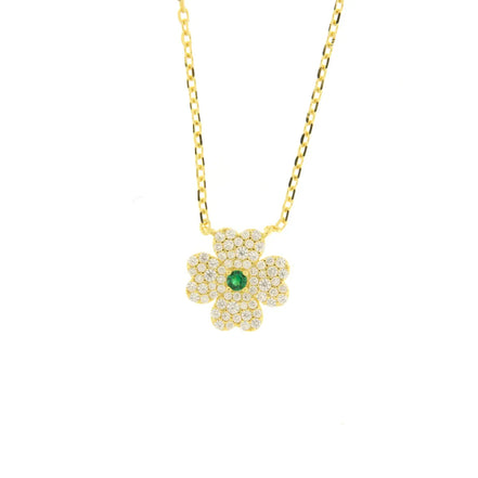 BYSIMON - Collana in Argento 925 con quadrifoglio zirconato placcato oro