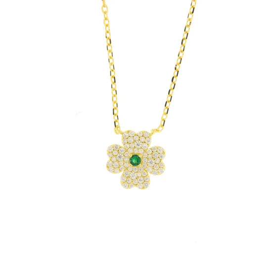 BYSIMON - Collana in Argento 925 con quadrifoglio zirconato placcato oro