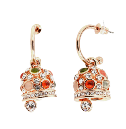 CAPRI - Orecchini in Metallo a cerchietto, con campane pendenti impreziosite da cristalli multicolore e punti luce bianchi