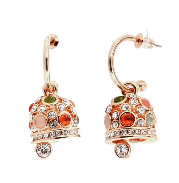 CAPRI - Orecchini in Metallo a cerchietto, con campane pendenti impreziosite da cristalli multicolore e punti luce bianchi