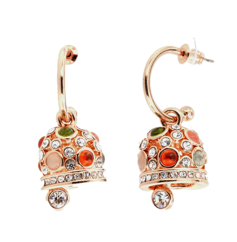 CAPRI - Orecchini in Metallo a cerchietto, con campane pendenti impreziosite da cristalli multicolore e punti luce bianchi