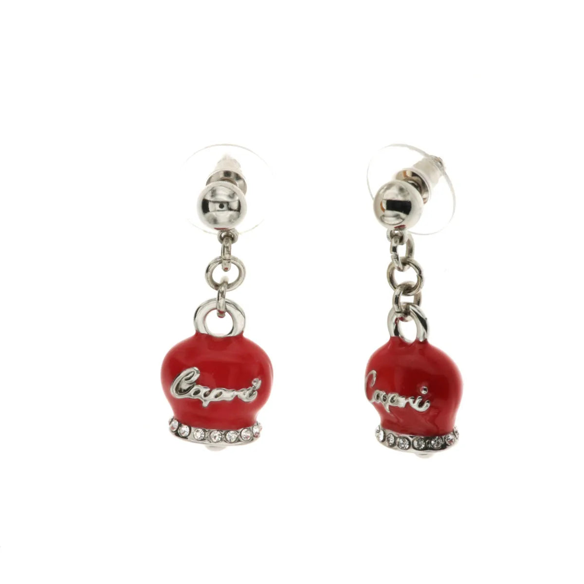 Amo Capri - Orecchini in Metallo con campanella capri pendente in smalto rosso, impreziosita da cristalli