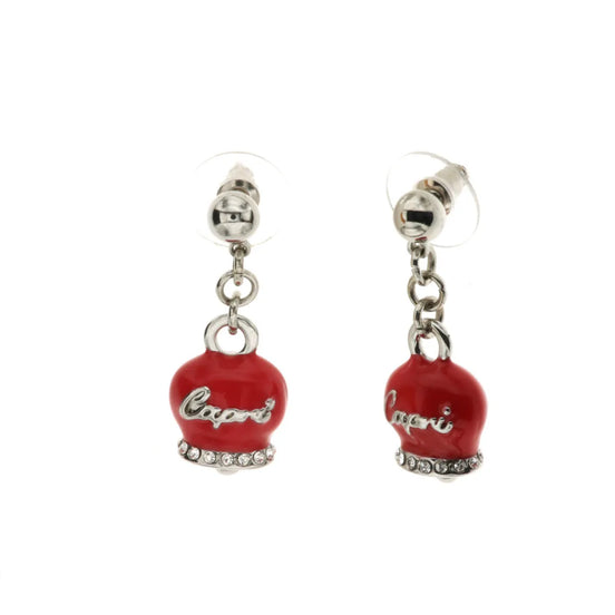 Amo Capri - Orecchini in Metallo con campanella capri pendente in smalto rosso, impreziosita da cristalli