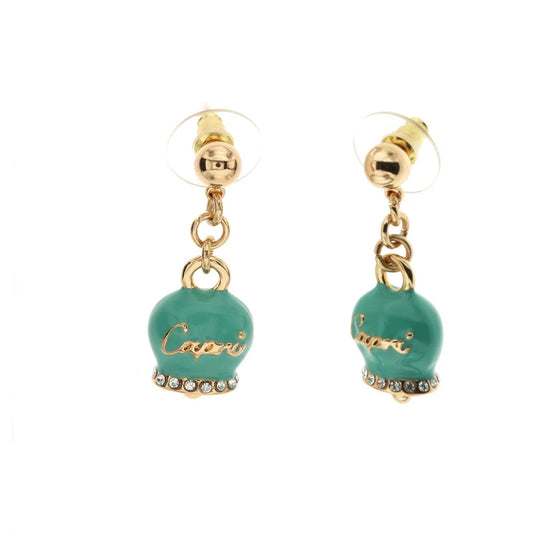 amo capri - Orecchini in Metallo con campanella capri pendente in smalto verde acqua, impreziosita da cristalli