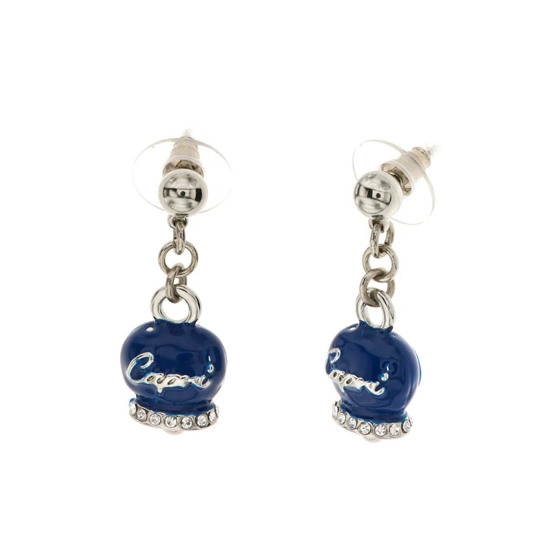 amo capri - Orecchini in Metallo con campanella capri pendente in smalto blu, impreziosita da cristalli