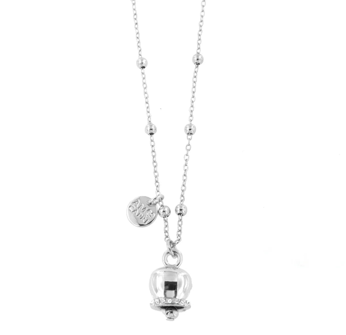 amo capri - Collana in Metallo con campanella portafortuna pendente, impreziosita da cristalli