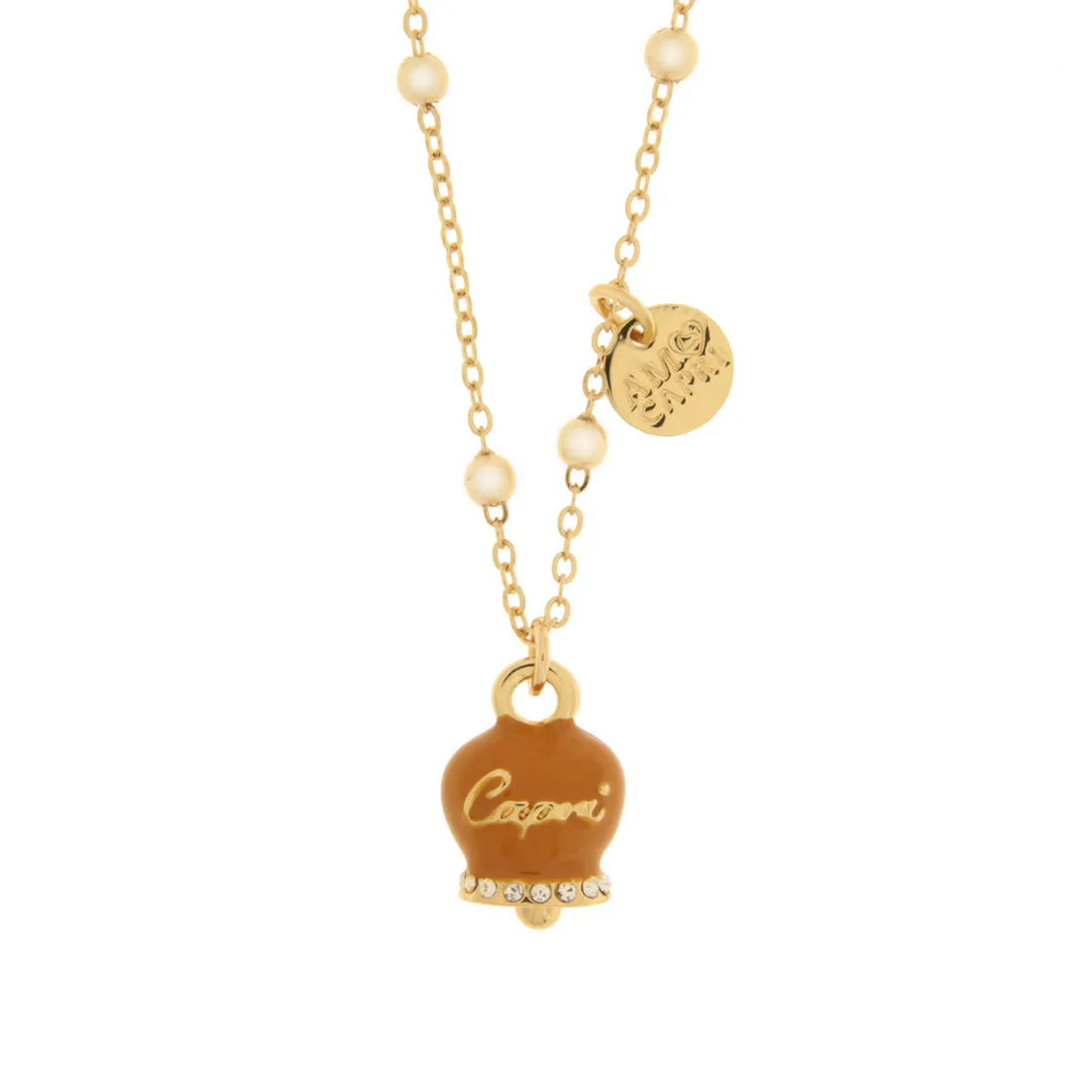 amo capri - Collana in Metallo con campanella arancio scritta capri