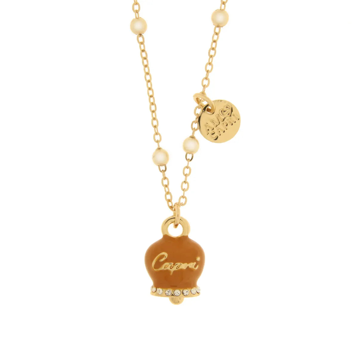 amo capri - Collana in Metallo con campanella arancio scritta capri