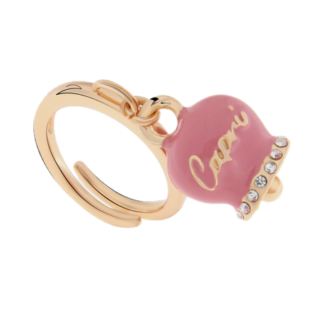 amo capri - Anello in Metallo con campanella portafortuna pendente impreziosita da smalto rosa e cristalli