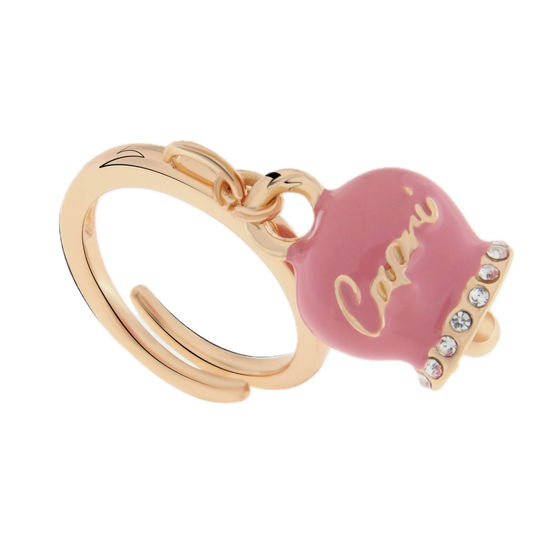 amo capri - Anello in Metallo con campanella portafortuna pendente impreziosita da smalto rosa e cristalli