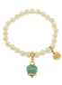 amo capri - Bracciale in Metallo Bracciale in Metallo con perle e campanella portafortuna in smalto verde con scritta Capri