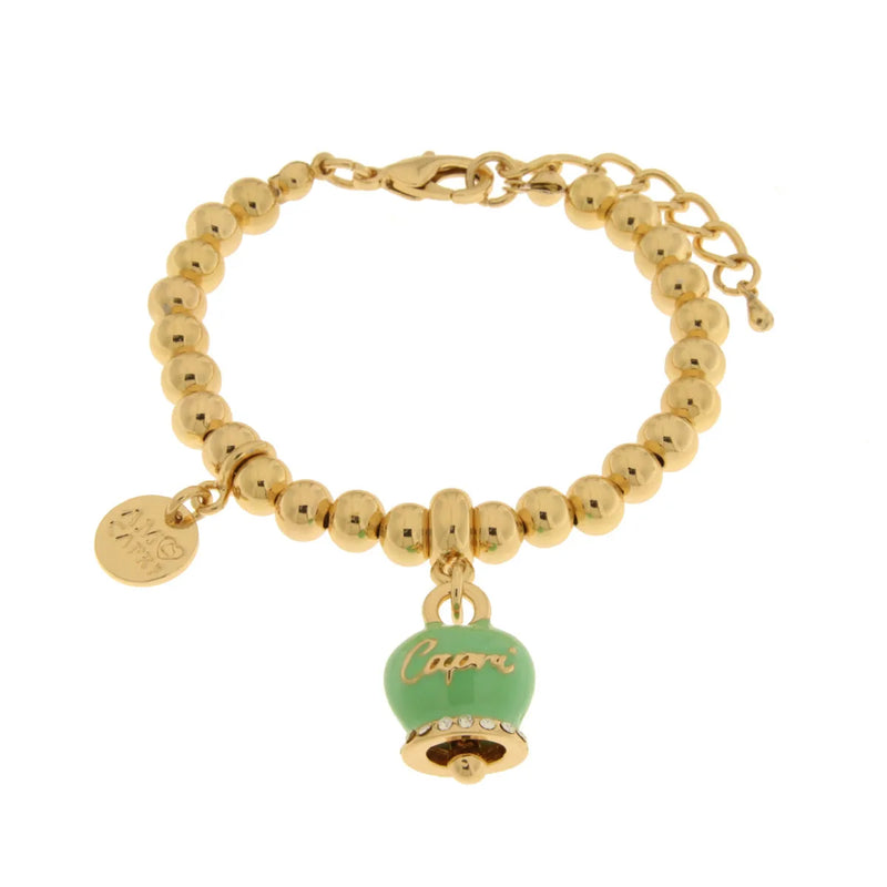 amo capri - Bracciale in Metallo con campanella verde scritta capri