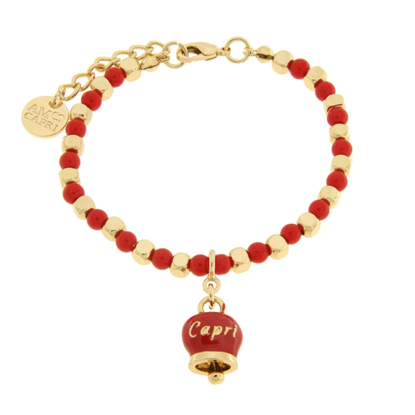 amo capri - Bracciale in Metallo con sfere e campanella Capri rossa