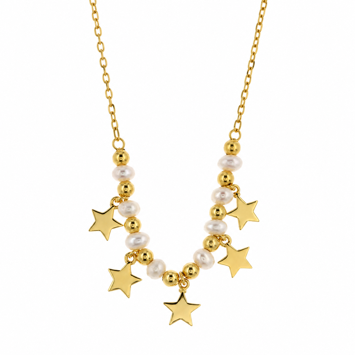 Bysimon - Collana in argento 925 con perle e stelle pendenti