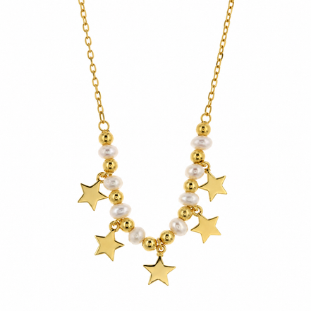 Bysimon - Collana in argento 925 con perle e stelle pendenti