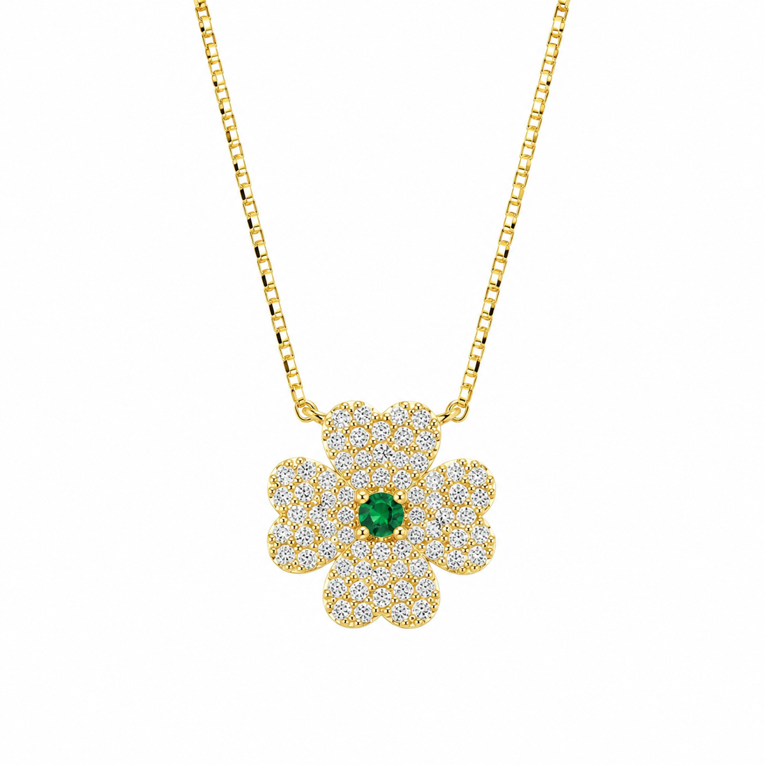 BYSIMON - Collana in Argento 925 con quadrifoglio zirconato placcato oro