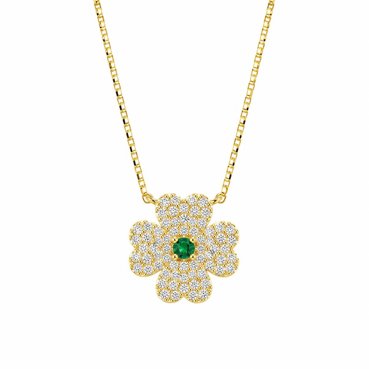 BYSIMON - Collana in Argento 925 con quadrifoglio zirconato placcato oro