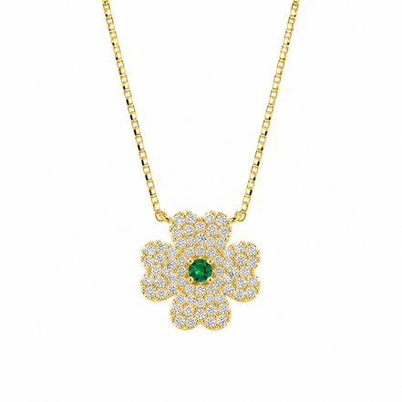 BYSIMON - Collana in Argento 925 con quadrifoglio zirconato placcato oro