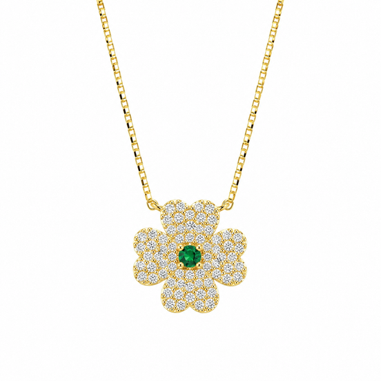 BYSIMON - Collana in Argento 925 con quadrifoglio zirconato placcato oro