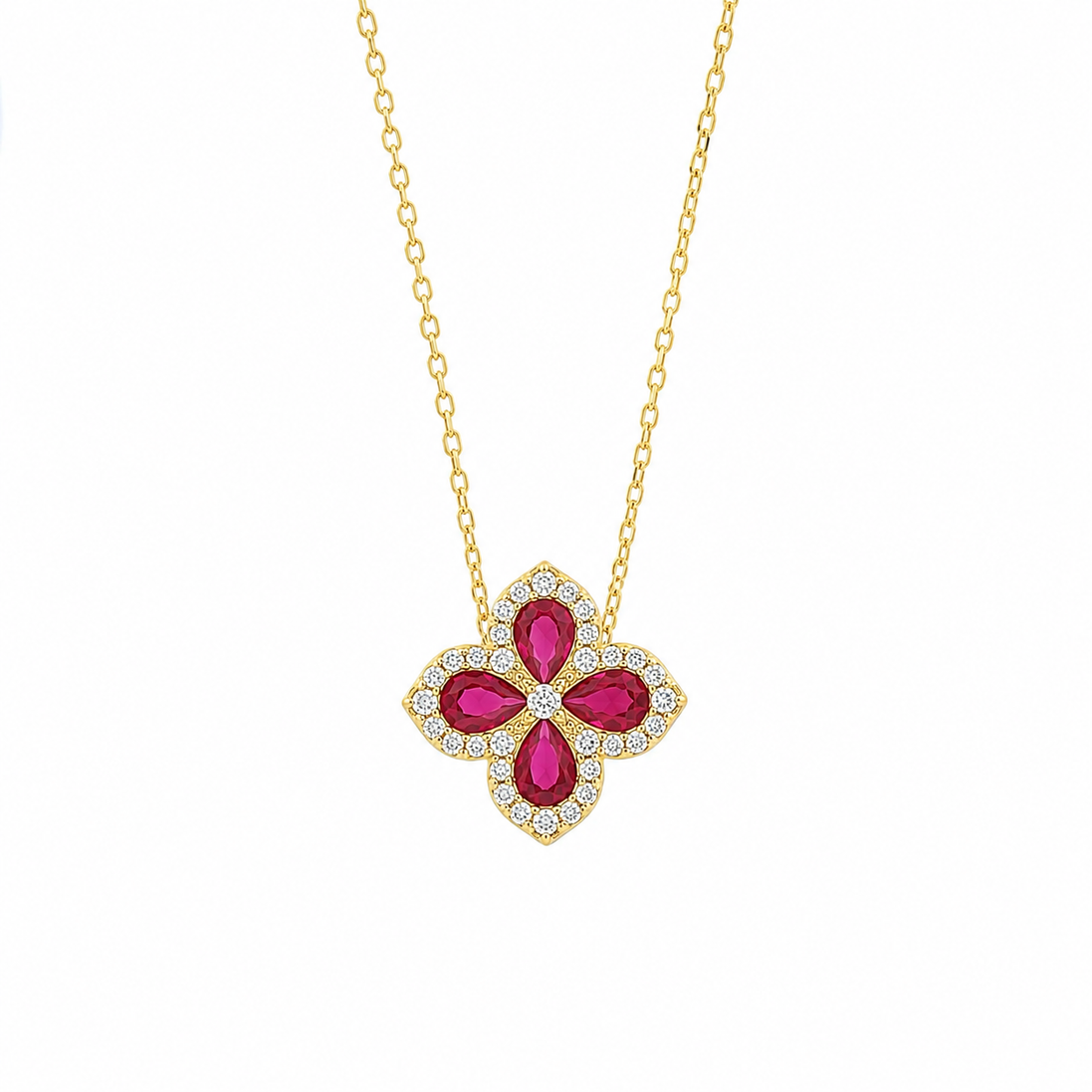 BYSIMON - Collana in Argento 925 fiore rosso placcato oro