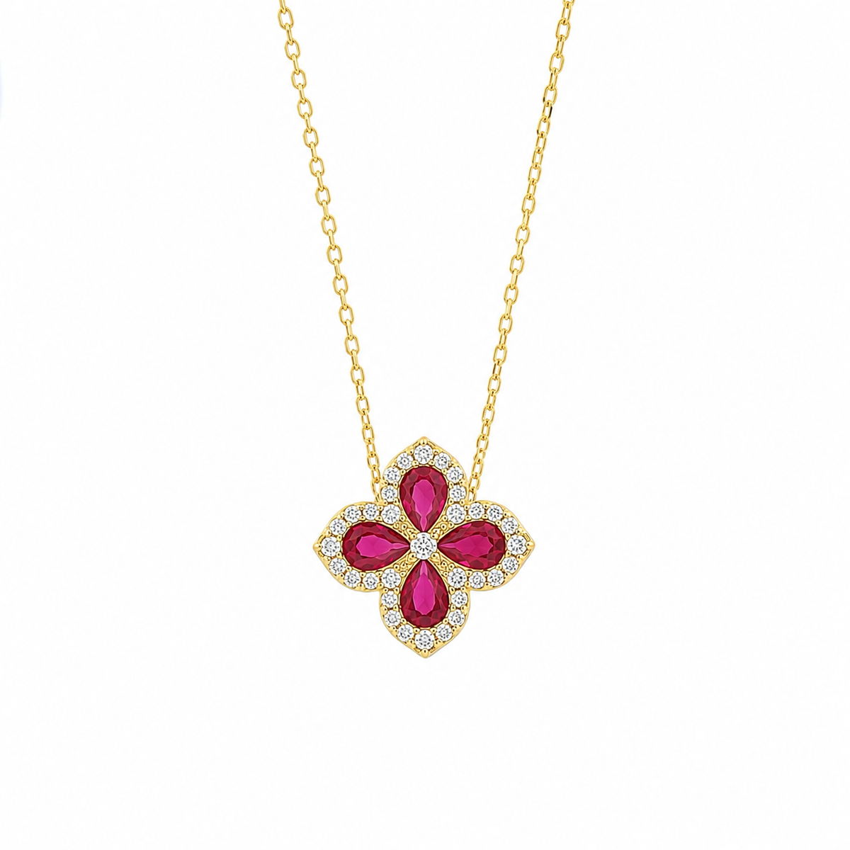 BYSIMON - Collana in Argento 925 fiore rosso placcato oro