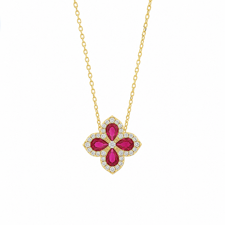 BYSIMON - Collana in Argento 925 fiore rosso placcato oro